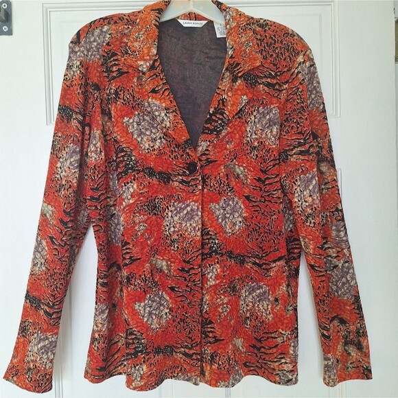 Laura Ashley Slinky Button Front Blouse Stretch Brocade Top Shacket Lined VTG S - Picture 3 of 12